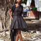 The Taiwo Ade Asymmetrical Puff-Sleeve Fit-and-Flare Dress in Textured Ivory